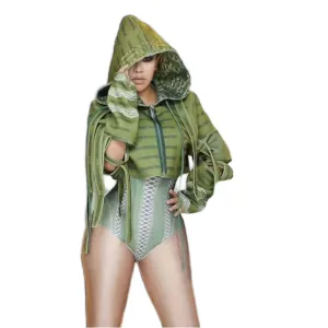 Army Green 3D Printed Bodysuit  Female Singer Stage Costume