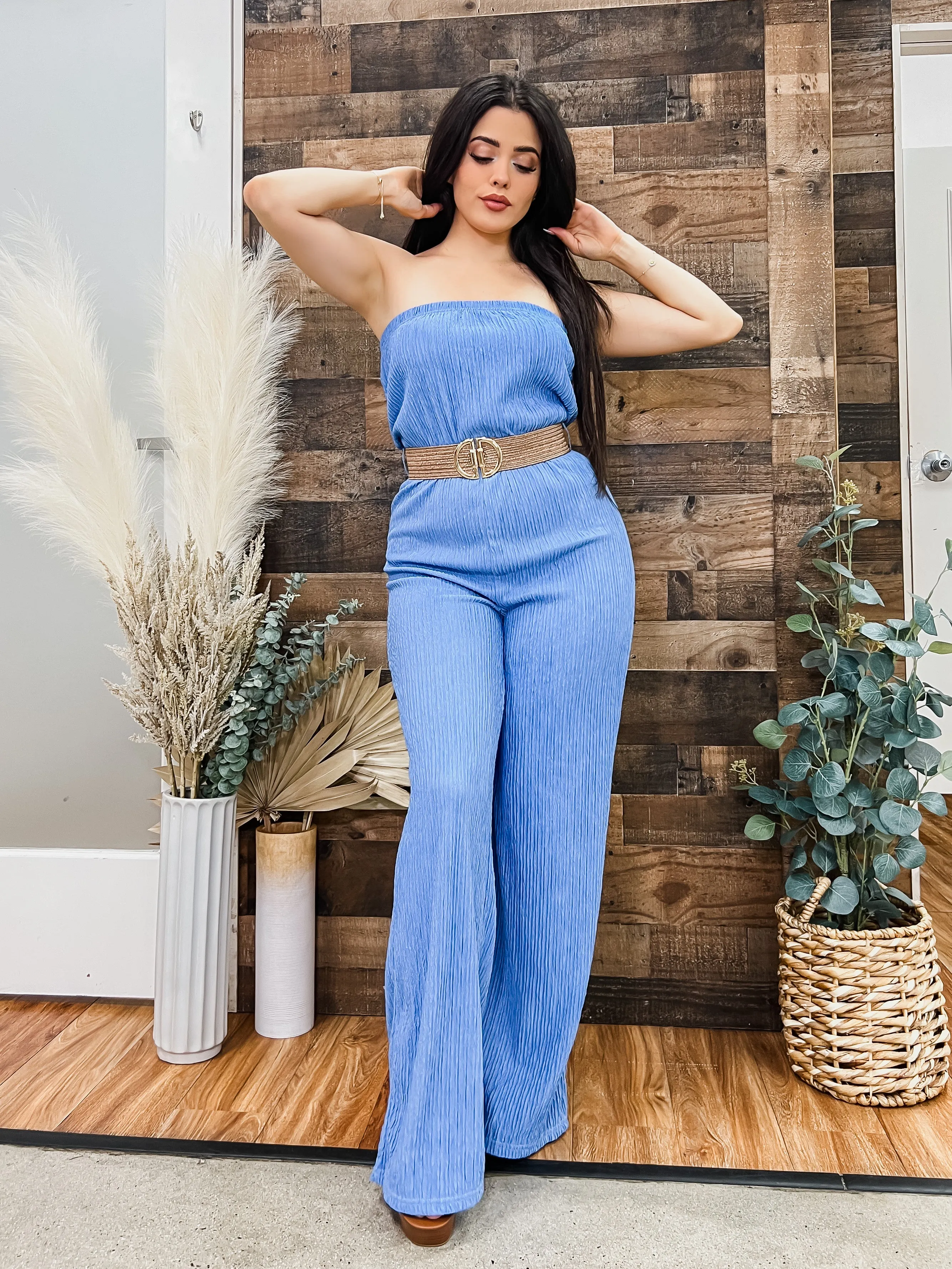 Bali Stretch Crinkle Jumpsuit with Belt