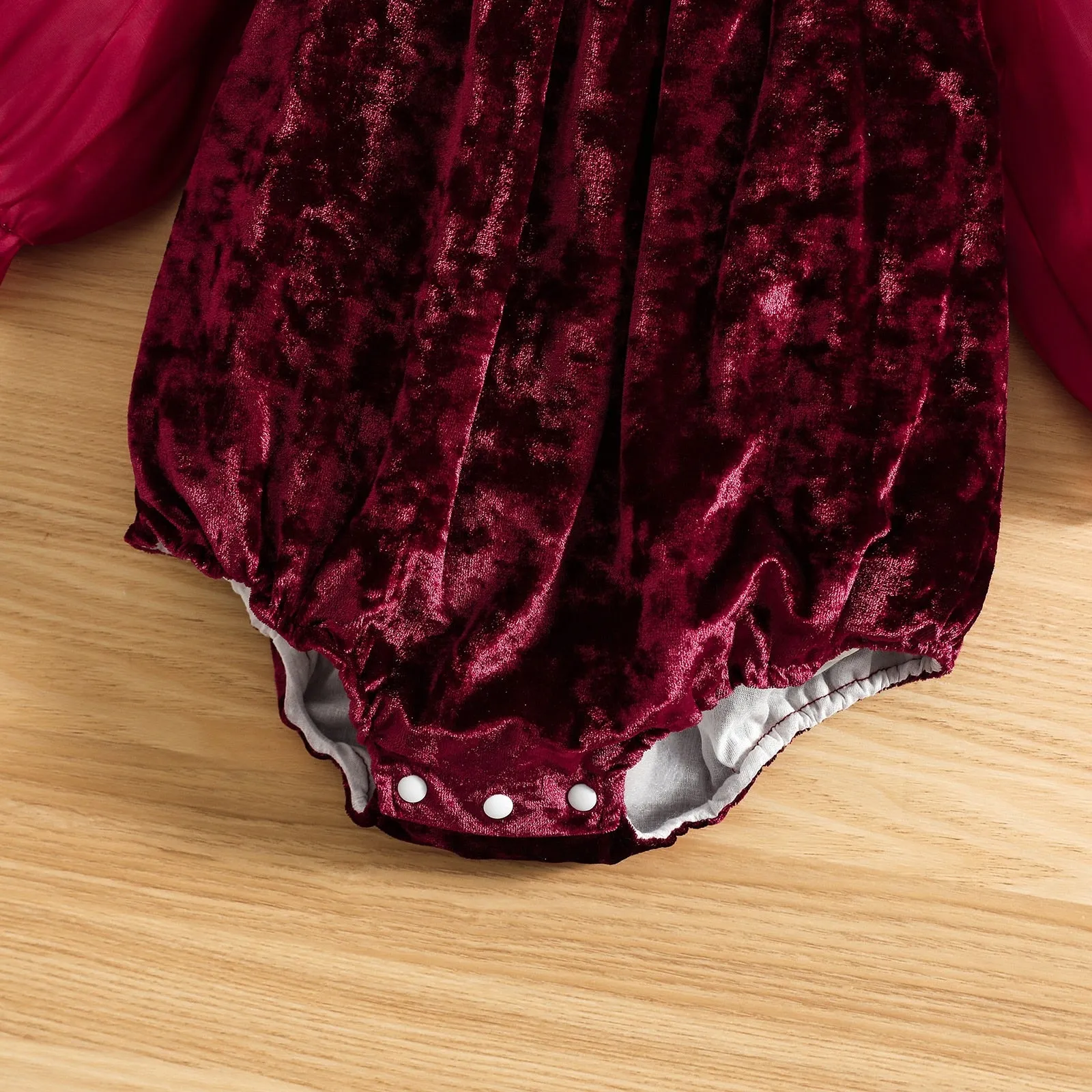 Burgandy Red Velvet Bodysuit Romper Baby Girls , Color - Red