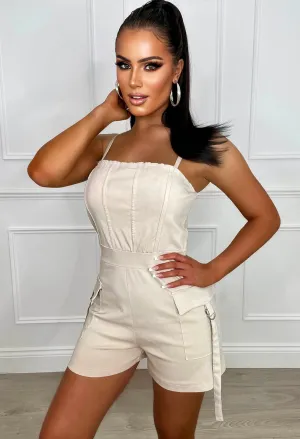 Cool Girl Beige Cargo Stretch Pocket Detail Playsuit