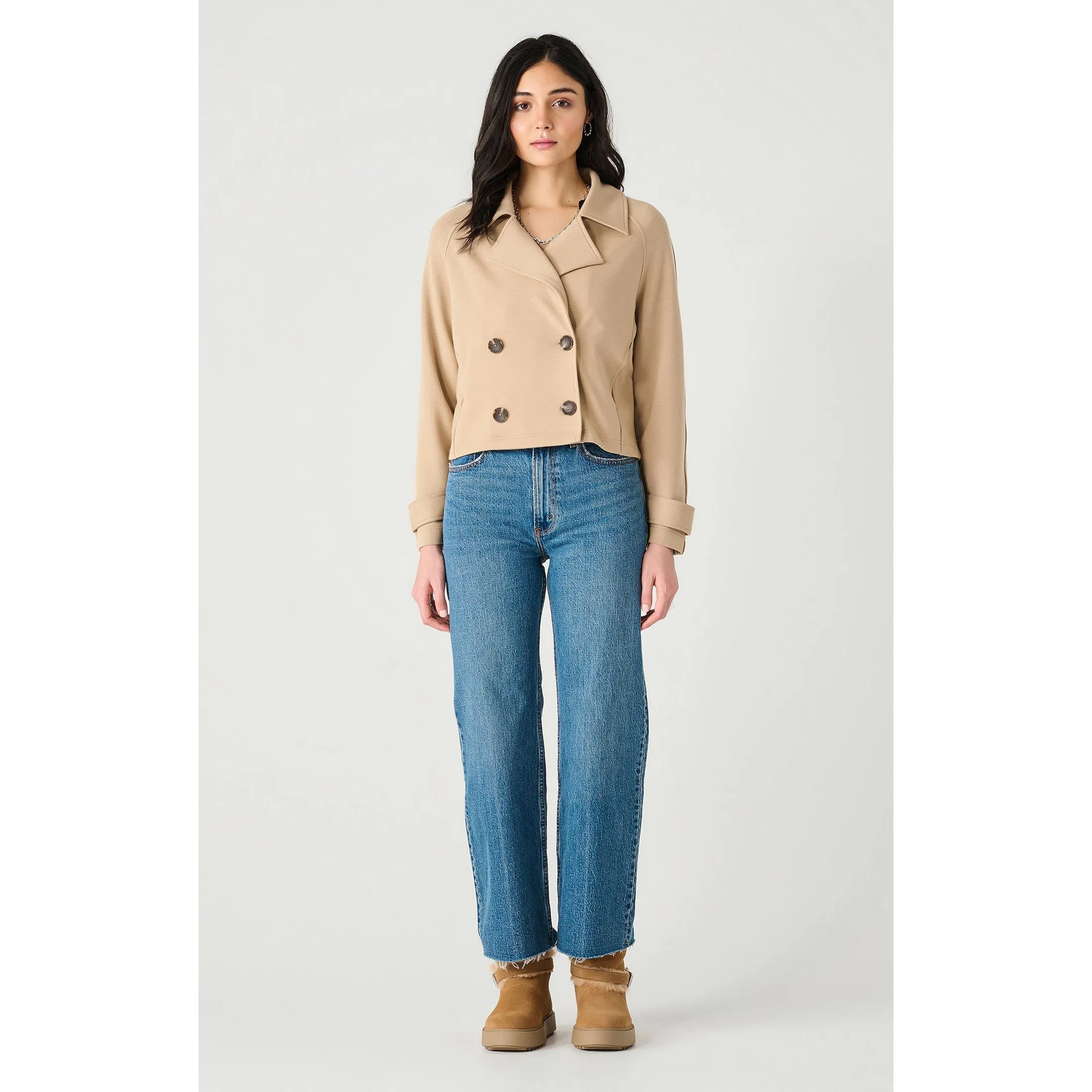 DOUBLE BREASTED SHORT KNIT TRENCH