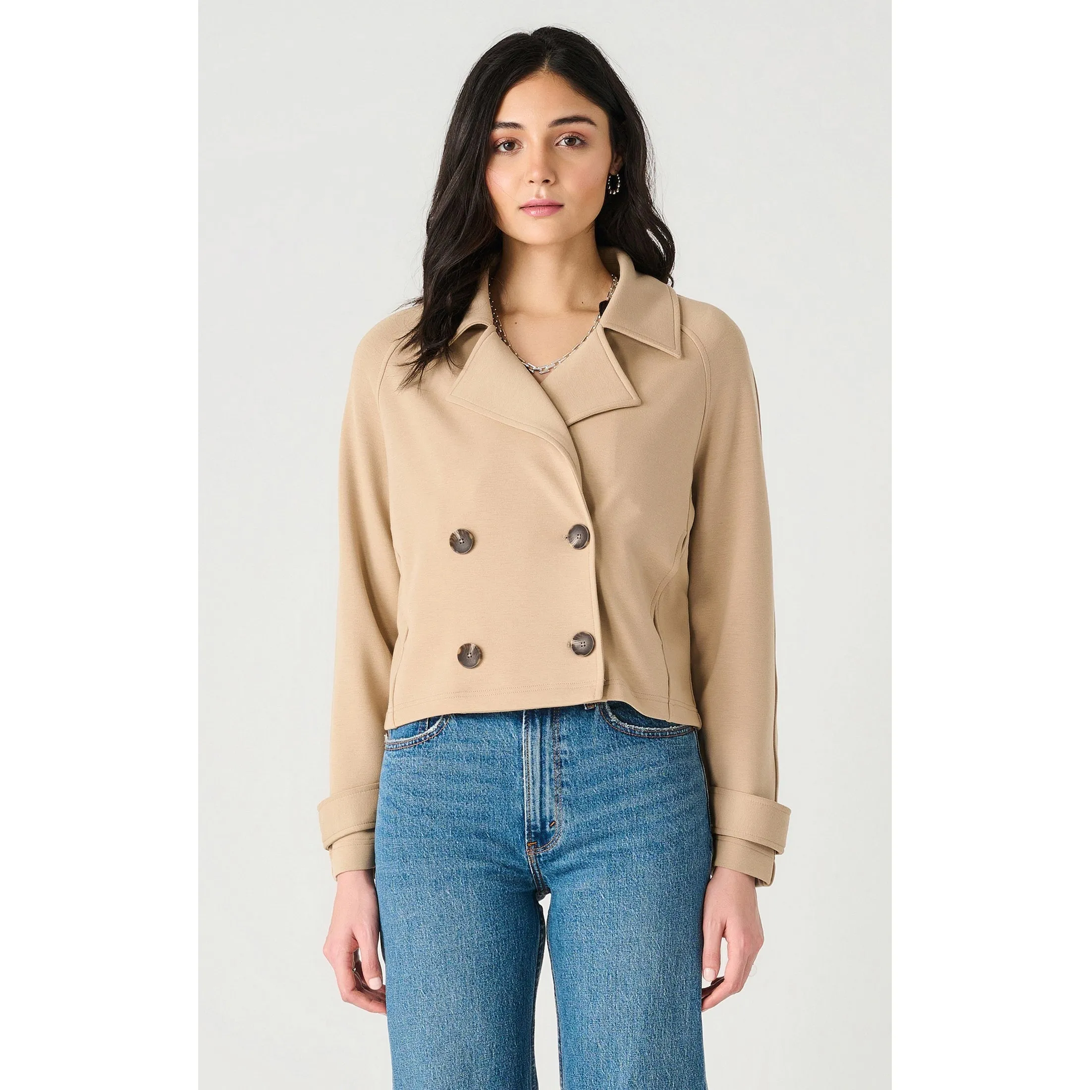 DOUBLE BREASTED SHORT KNIT TRENCH