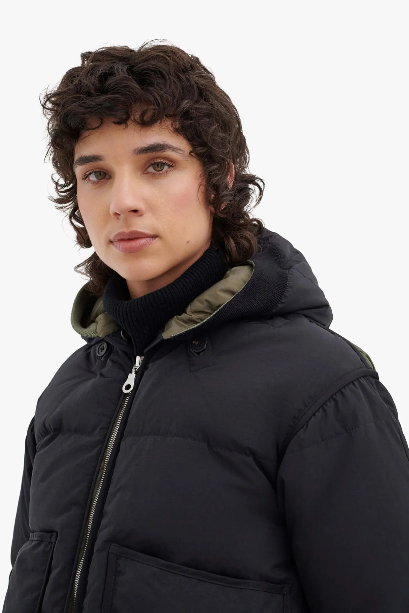 Down Close Fit Hood - Black / Moss