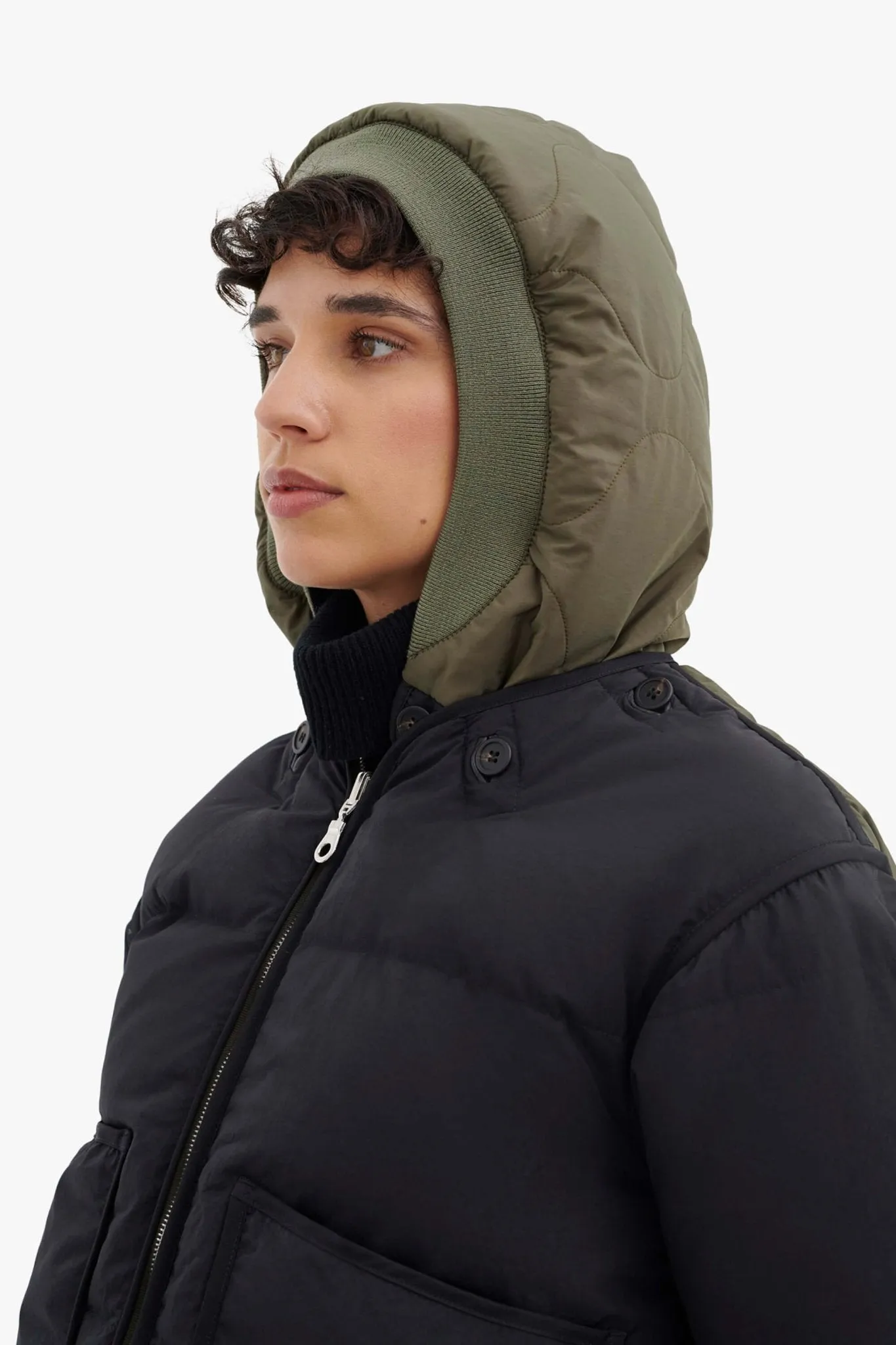 Down Close Fit Hood - Black / Moss