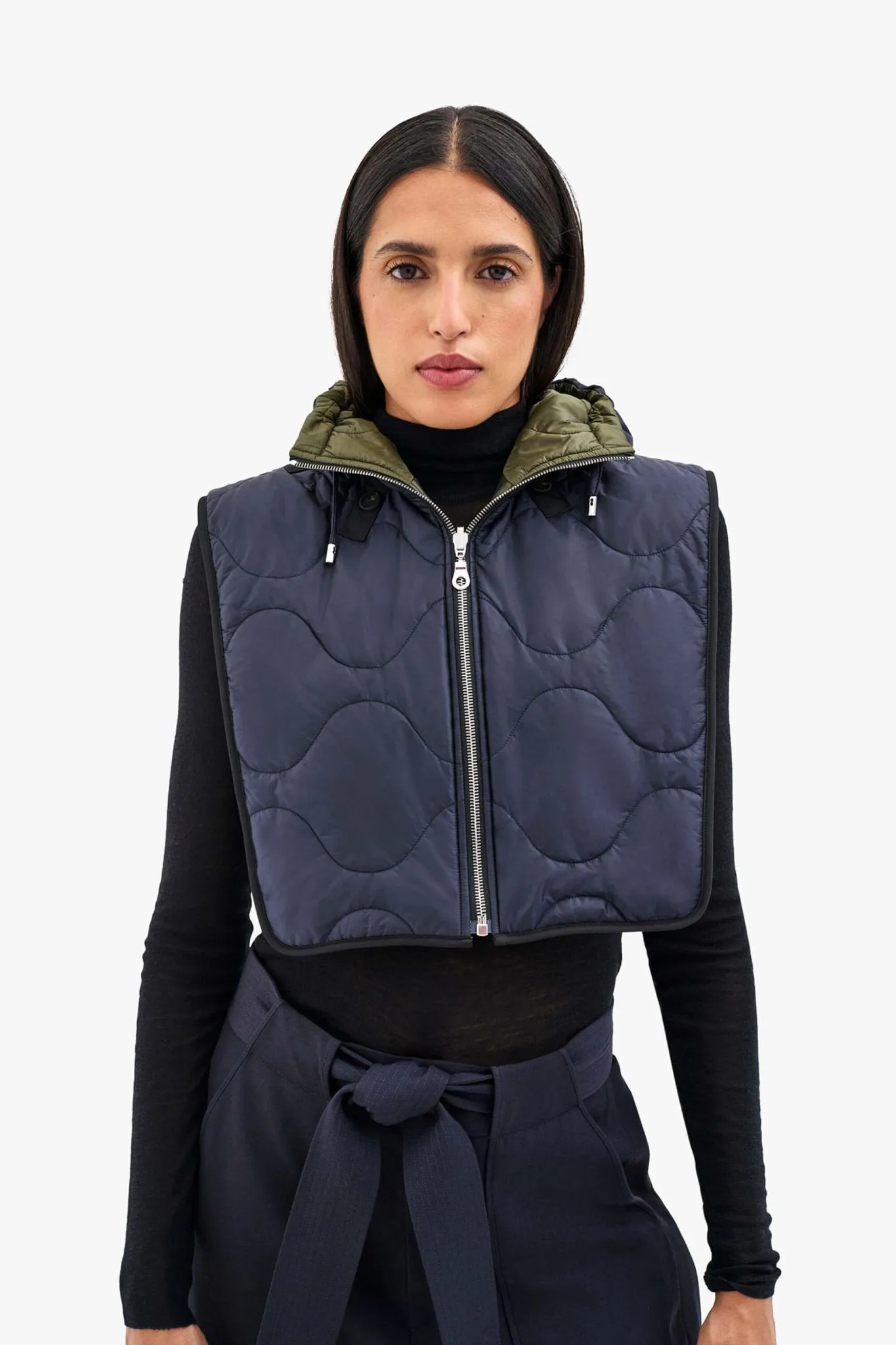 Elements Quilt Zip Hood - Navy / Dark Olive