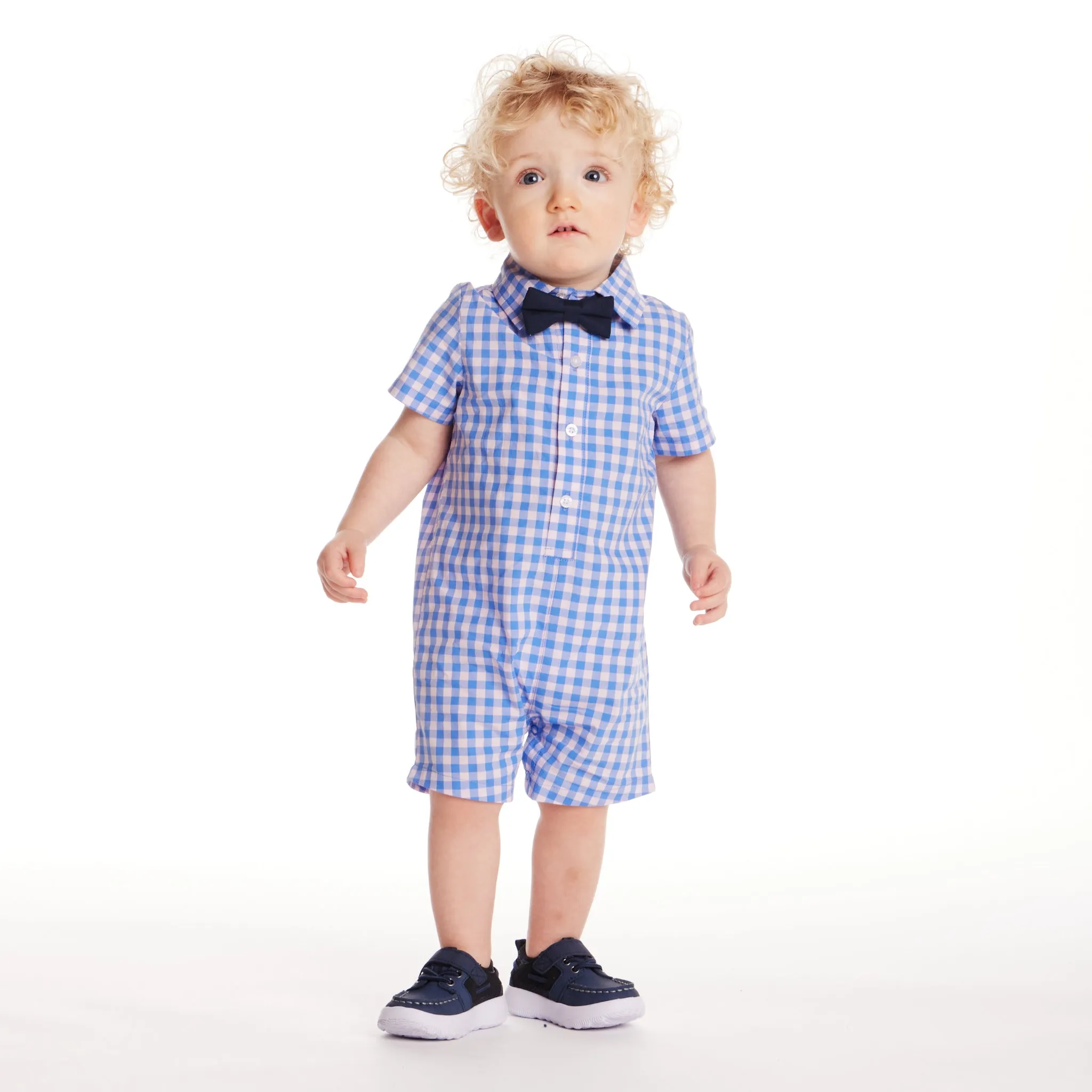 Infant (3-24M) Shirtall & Bowtie Set | Blue Gingham