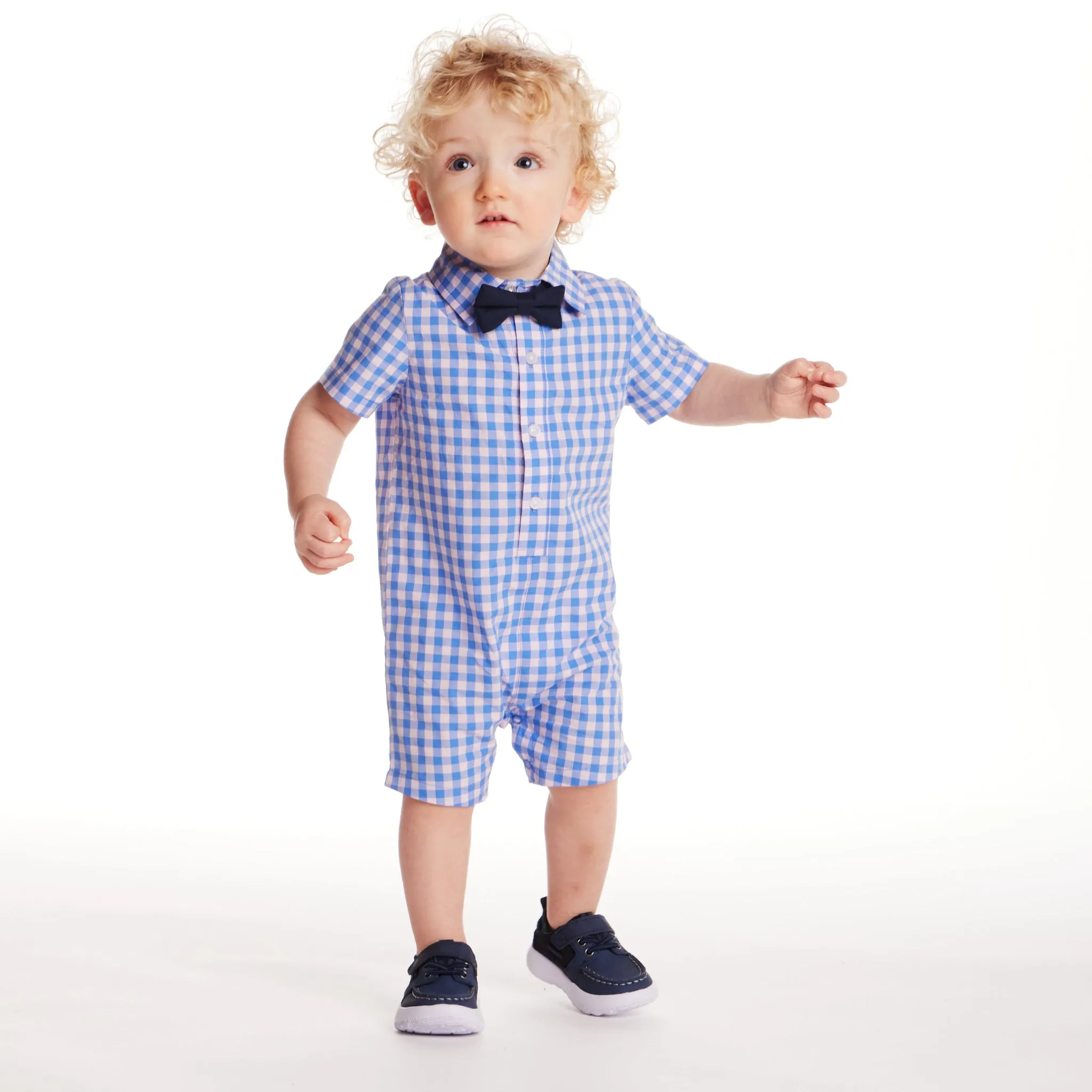 Infant (3-24M) Shirtall & Bowtie Set | Blue Gingham