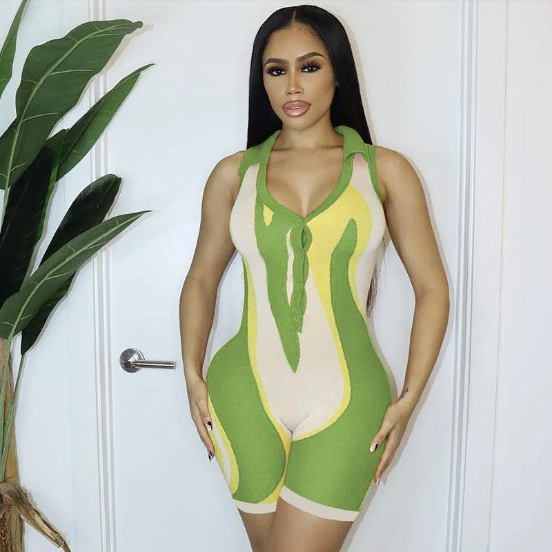 Lemon-Lime Block Art Playsuit