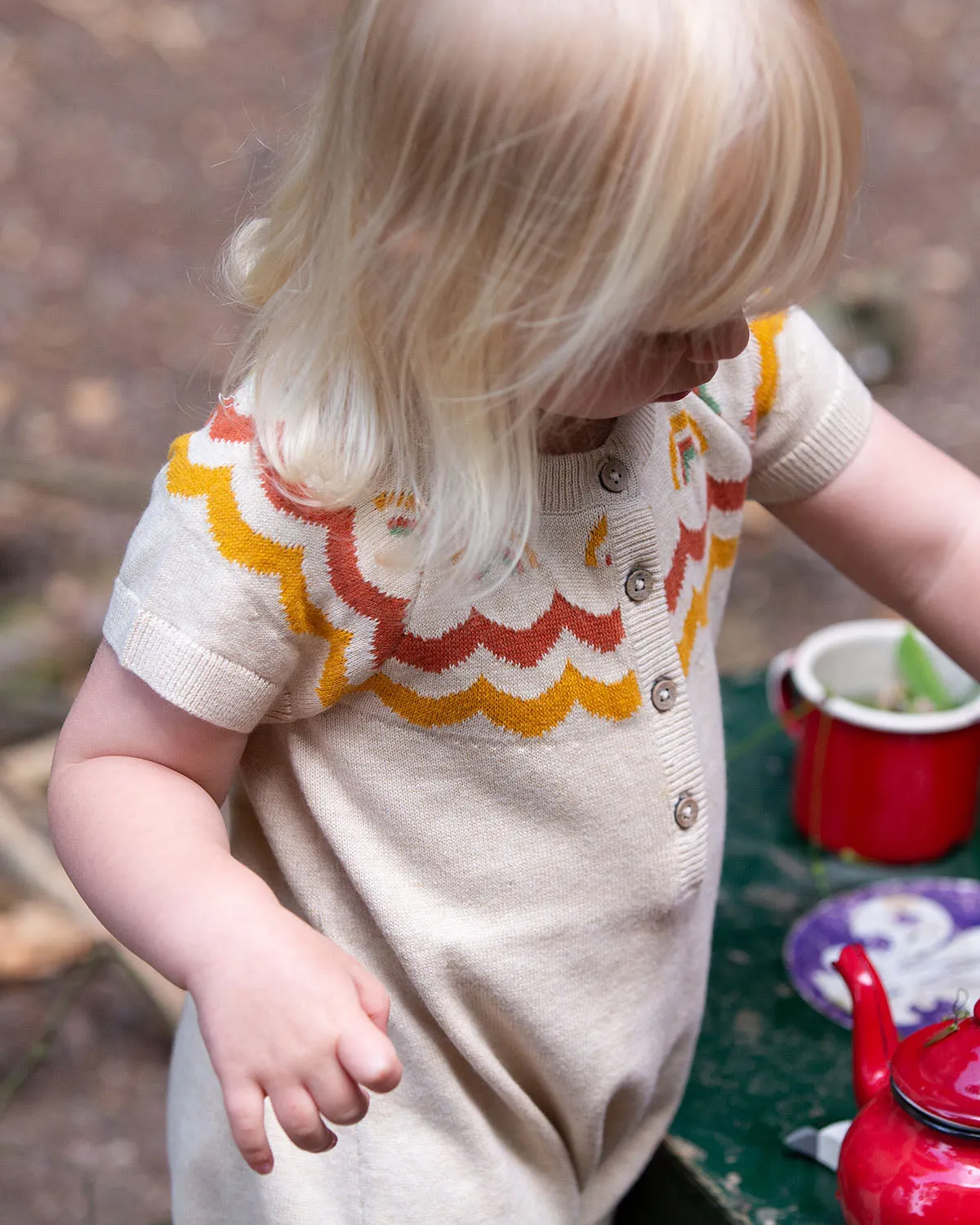 LGR Oatmeal Fairisle Rainbow Knitted Shortie Romper
