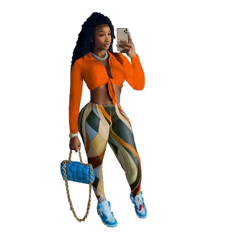 Long Sleeve Crop Top Printed Leggings