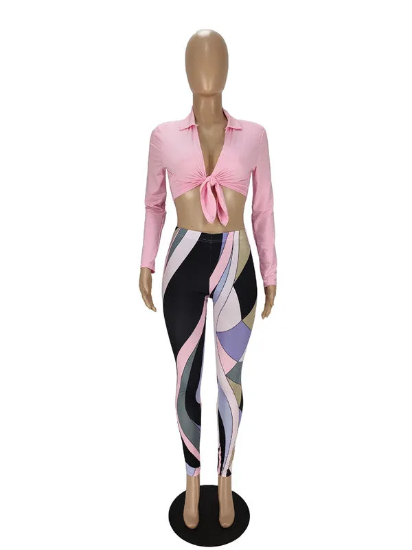 Long Sleeve Crop Top Printed Leggings