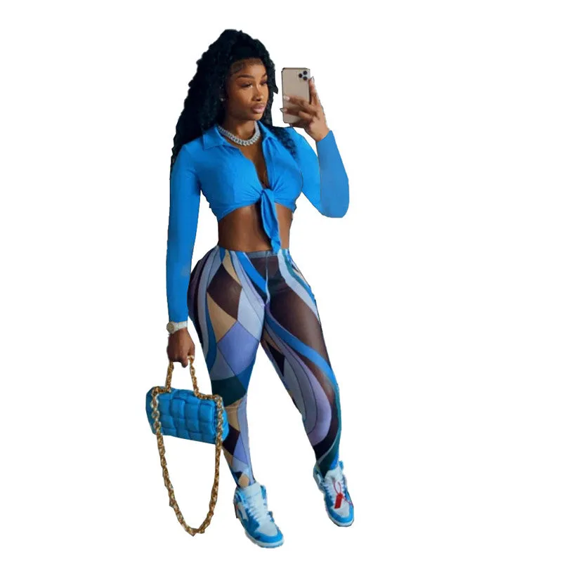 Long Sleeve Crop Top Printed Leggings