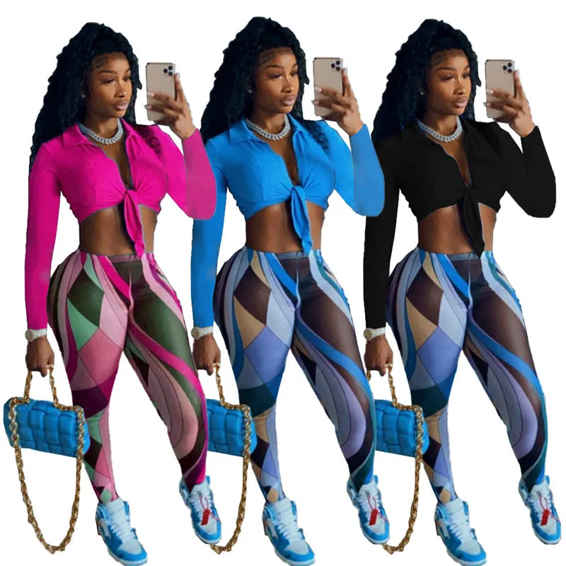 Long Sleeve Crop Top Printed Leggings
