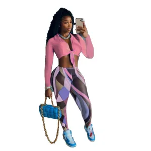 Long Sleeve Crop Top Printed Leggings
