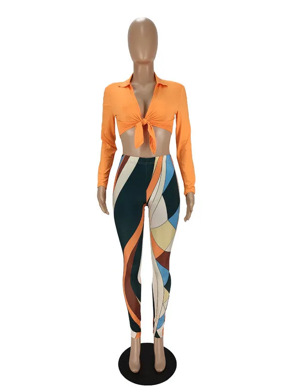 Long Sleeve Crop Top Printed Leggings