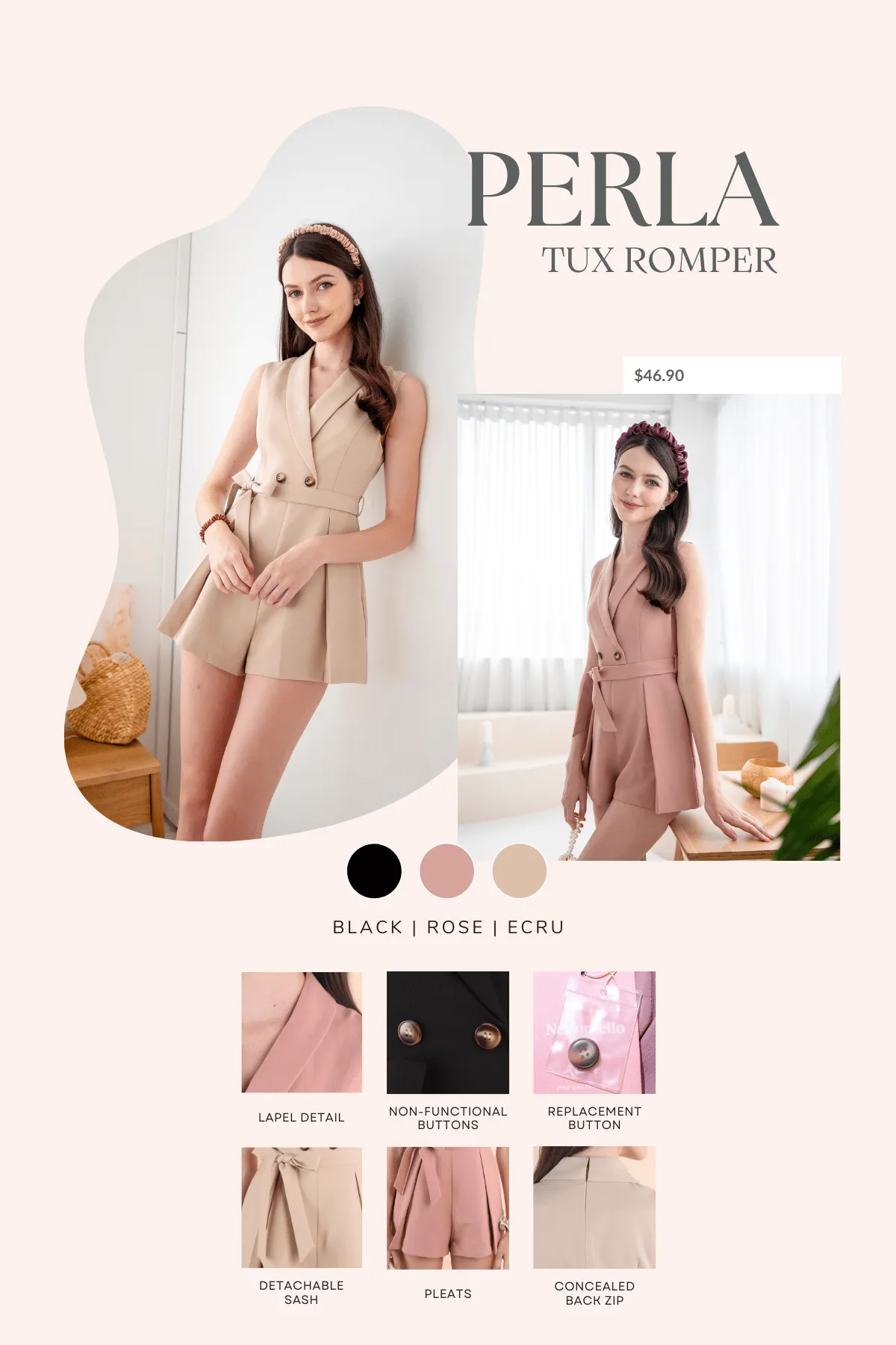 PERLA TUX ROMPER IN ECRU