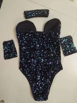 Sequins Bodysuit Bar Jazz Pole Dancing Costume For Female Rave Outfits Nightclub Dj Singer Dancer Stage Show Dancewear