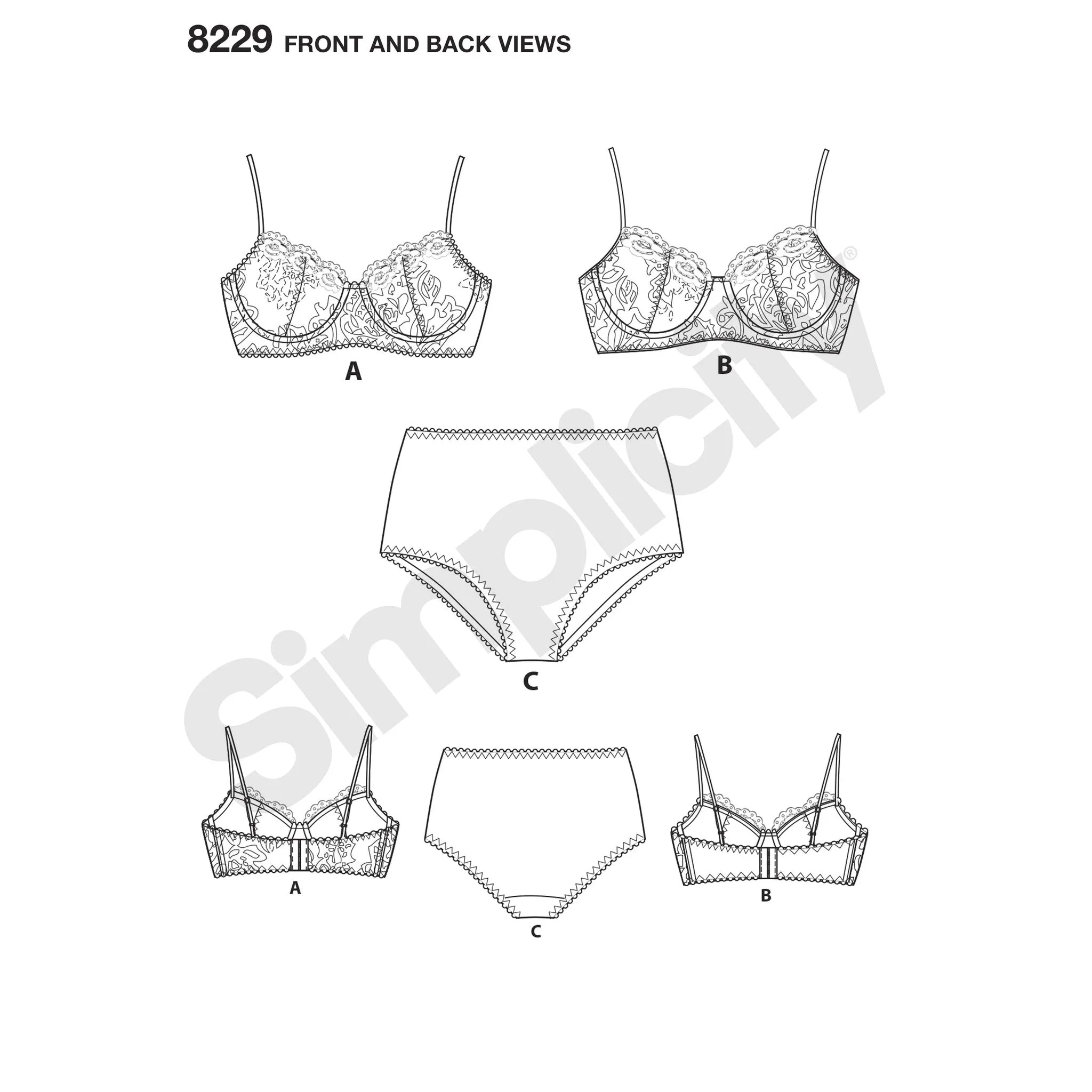 Simplicity Pattern S8229 Misses' Underwire Bras & Panties