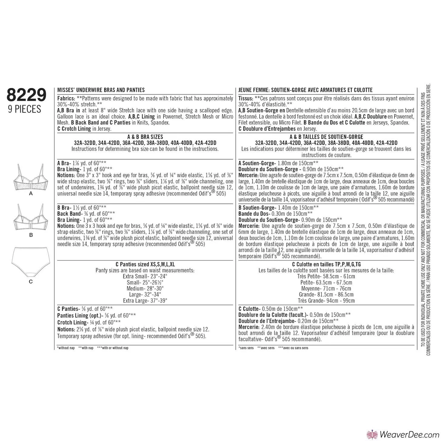 Simplicity Pattern S8229 Misses' Underwire Bras & Panties