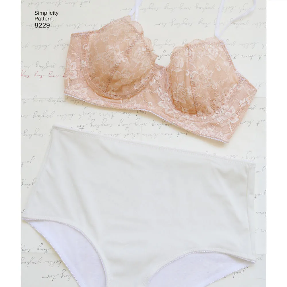 Simplicity Pattern S8229 Misses' Underwire Bras & Panties