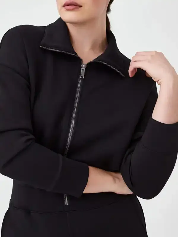 Women’s long sleeve lapel zipper wide leg jumpsuit