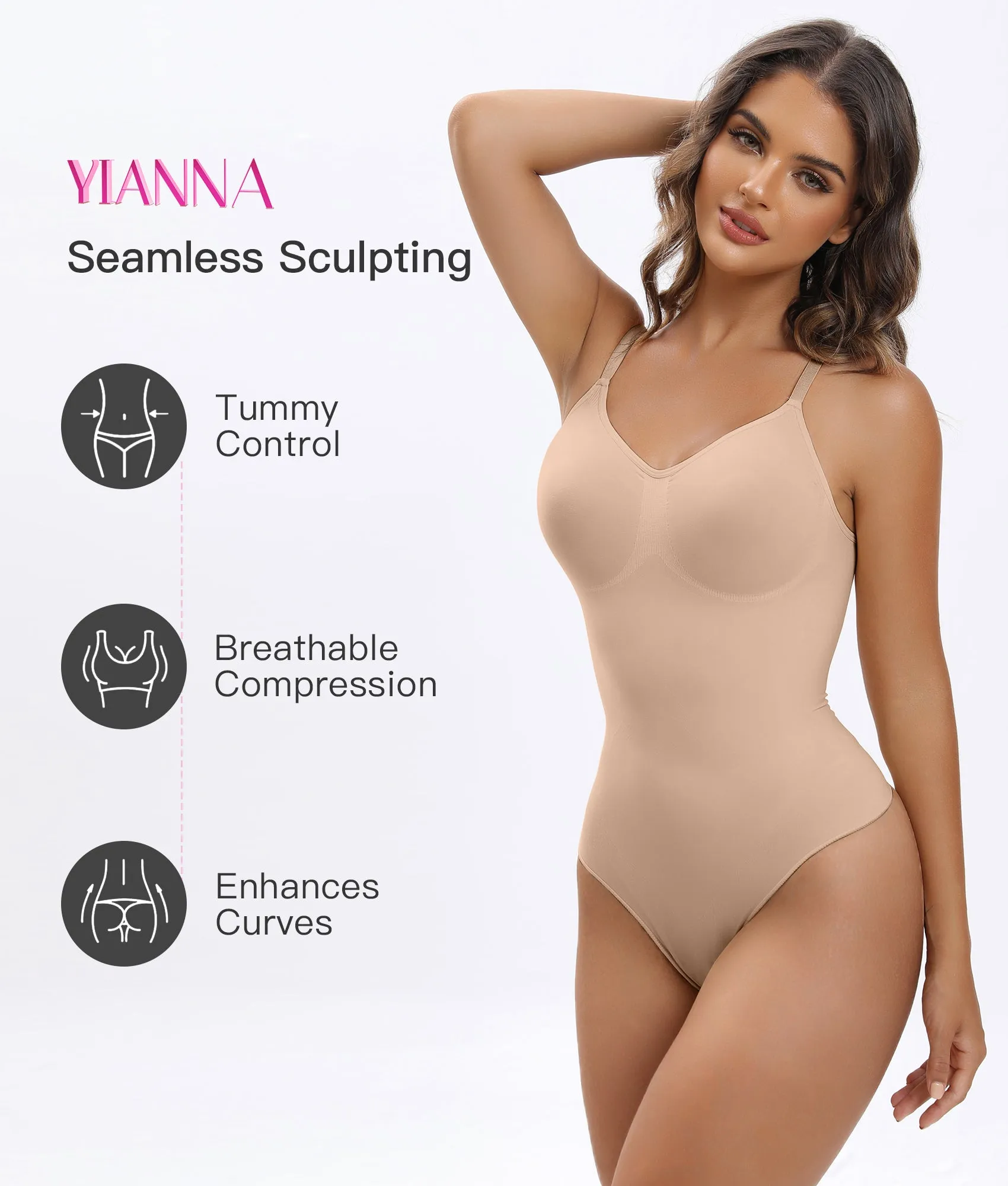 YIANNA Shapewear Tummy Control for Women Seamless Sculpting Body Shaper Snatched Waist Body Suit with Removable Pad