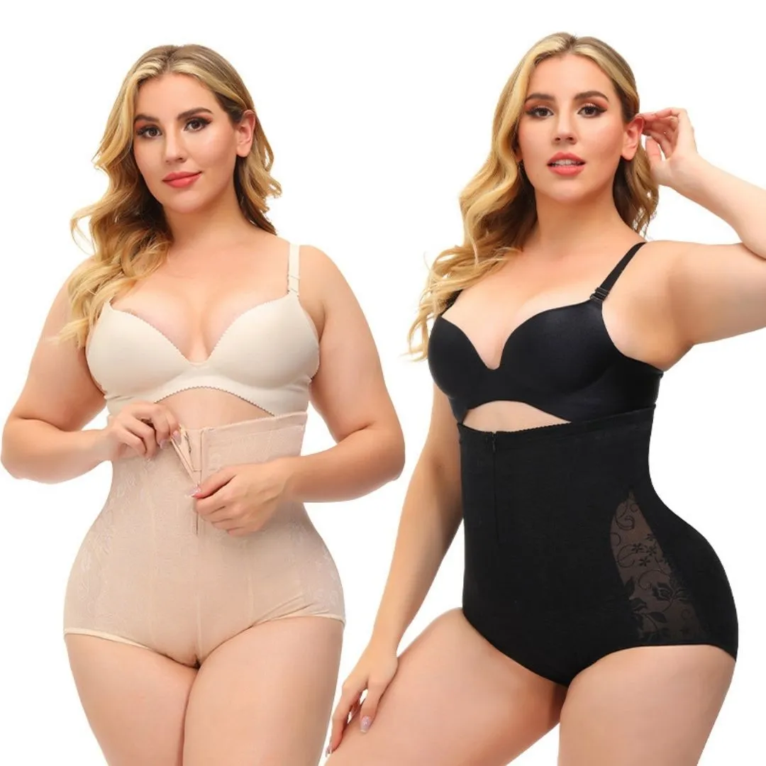 Zip Front Lace Tummy Control Body Shapewear Butt Lifter Slip Shorts